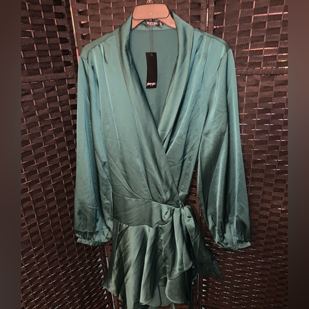 Plus size Satin wrap mini dress.